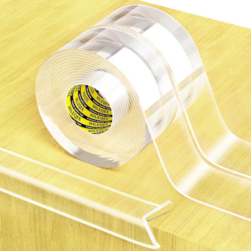 MILEQEE 2Pack Clear Edge Protector Strip,1.57in x 9.84FT(19.68FT Total),Sharp Edge Wrap Cover Tape,Self Adhesive Protective Bumper Guards for Cabinet Door Desk Table Bed Furniture,Kitchen Countertop - Image 1